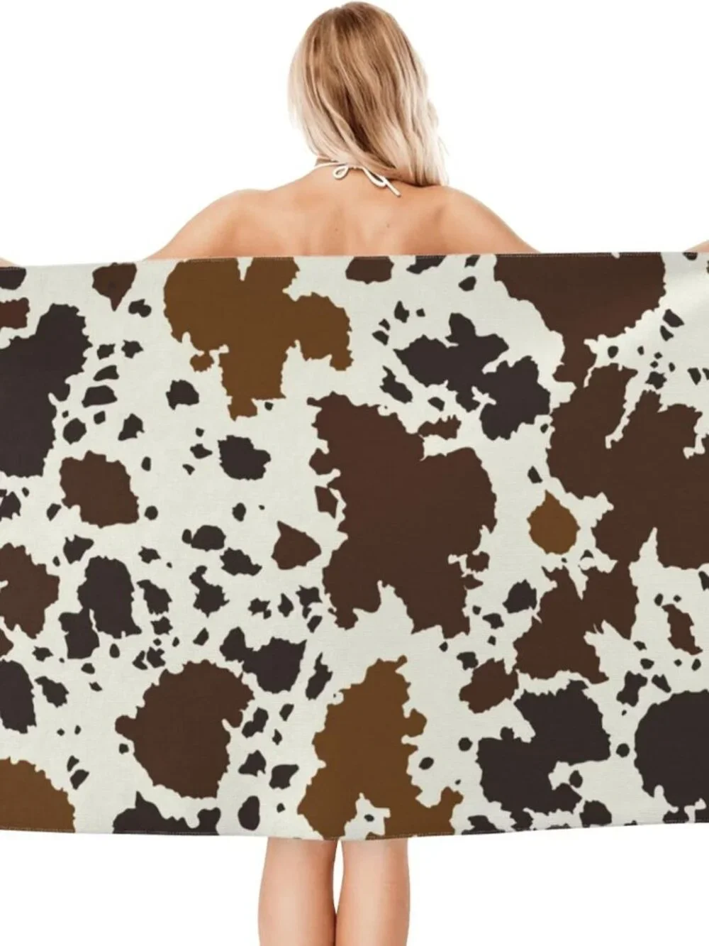 Cow Print Brown Animal Beach Towel Soft Absorbent Microfiber Quick Dry Large Bat